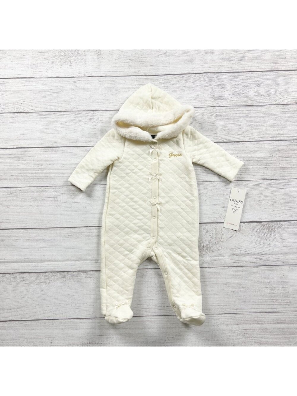 Guess Baby Girls Quilted Bunting Faux Fur Hood Footed Outfit NWT 3-6 Months
